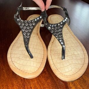 Women’s Black Jeweled T-Strap Sandal